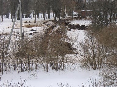 trench made in 19th-century park in Staraya Ladoga. Winter 2005